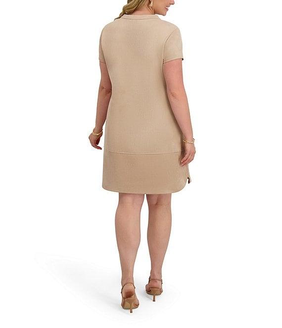 Kensie Plus Size Stretch Suede Short Sleeve Zip Front Sheath Dress Product Image