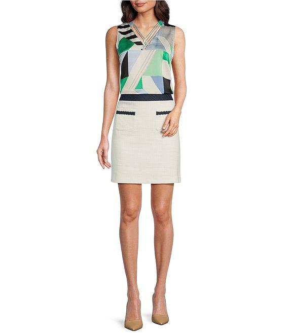 KARL LAGERFELD PARIS Woven Printed V-Neck Crisscross Sleeveless Top Product Image