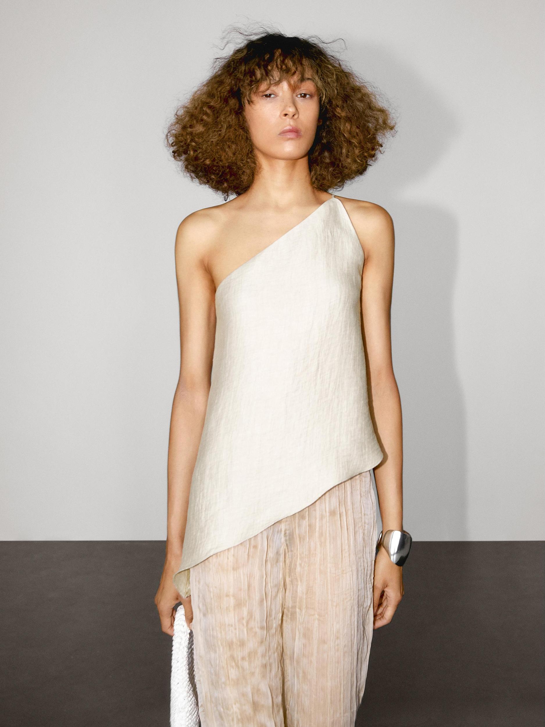 Lightweight asymmetric linen blend top Product Image