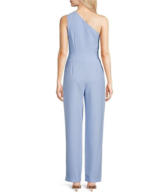 Alex Marie Petite Size Aliza One Shoulder Wide Leg Crepe Jumpsuit Product Image
