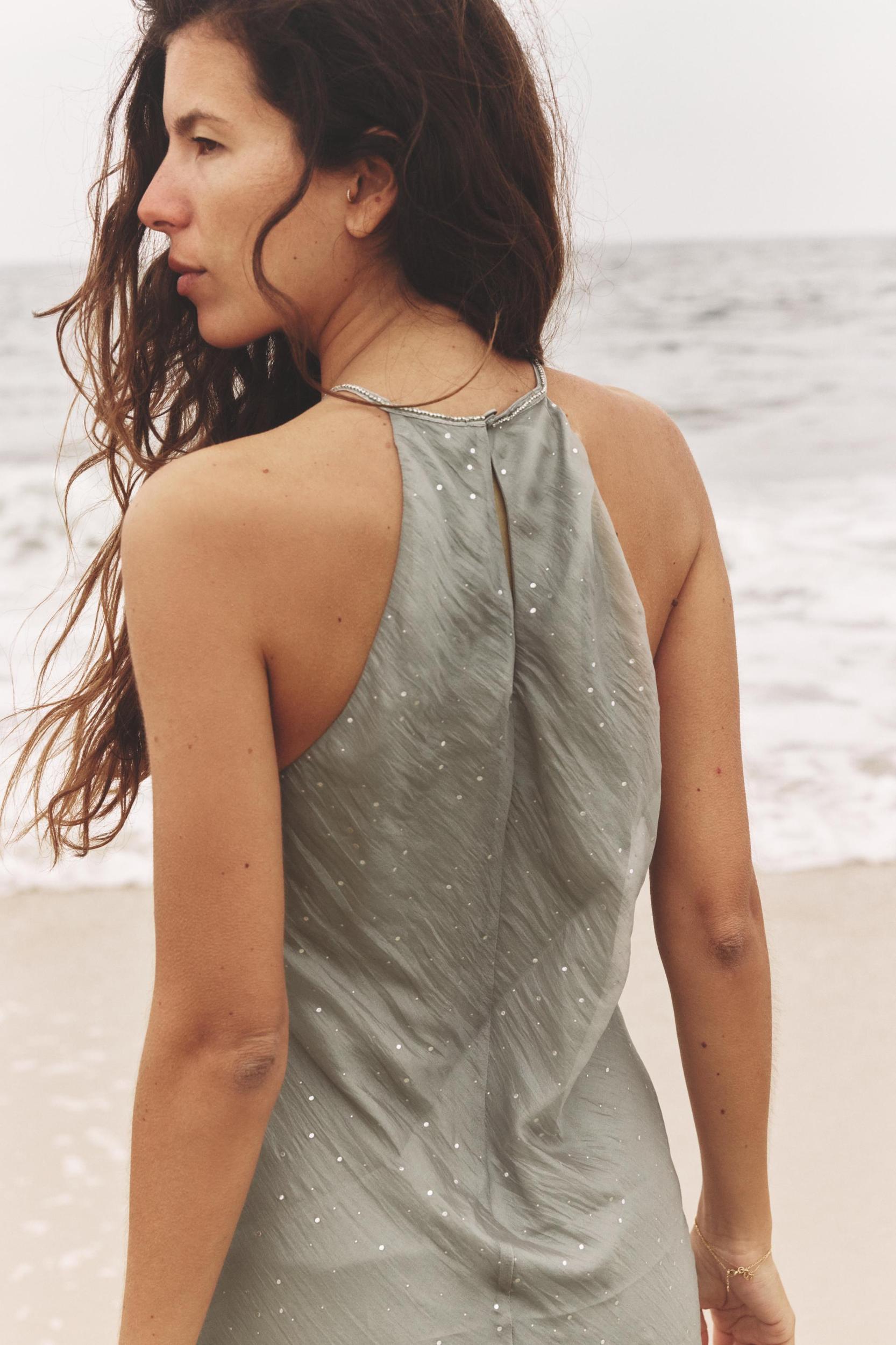 SHIMMER HALTER MIDI DRESS Product Image