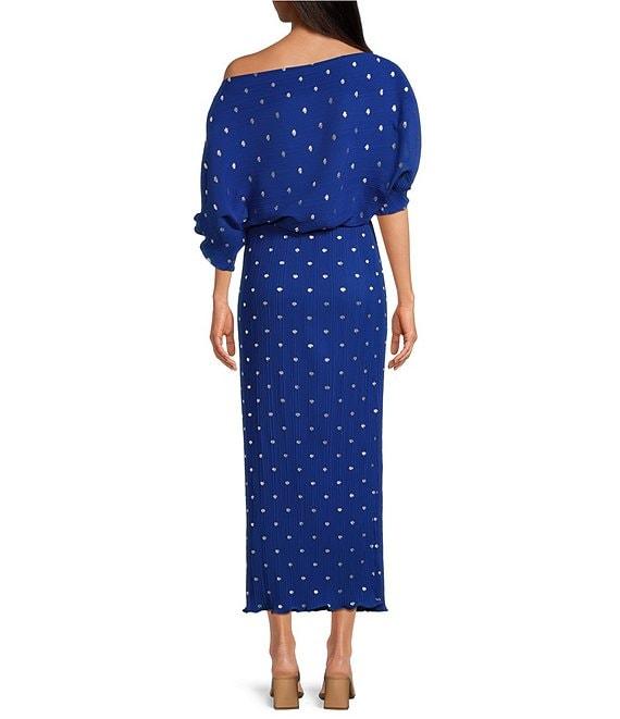 Never Fully Dressed Tilly Plisse Gold Fleck Print One Shoulder Neck Short Sleeve Maxi Dress Product Image