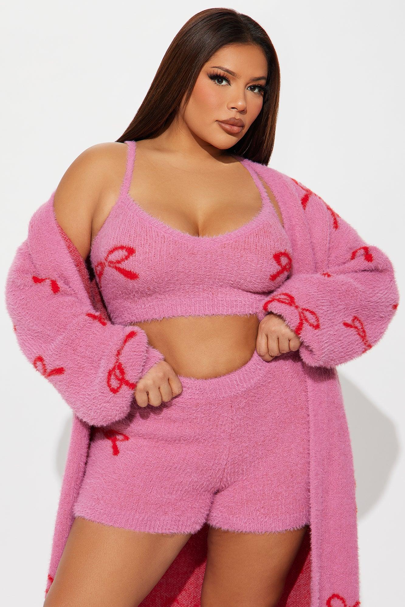 Cozy Bow 3 Piece Short Set - Pink Product Image