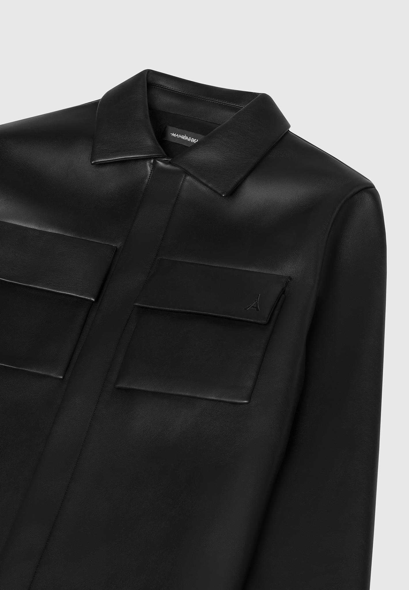 Leather Shirt Jacket - Black Male Product Image