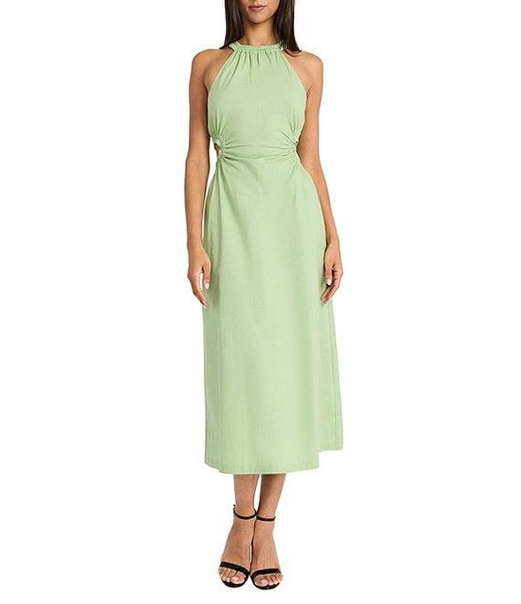 Donna Morgan Halter Neck Sleeveless Side Cut Out Cotton Poplin Midi Dress Product Image