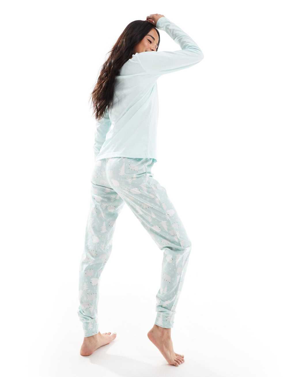 Threadbare polar bear long pajama set in light blue Product Image