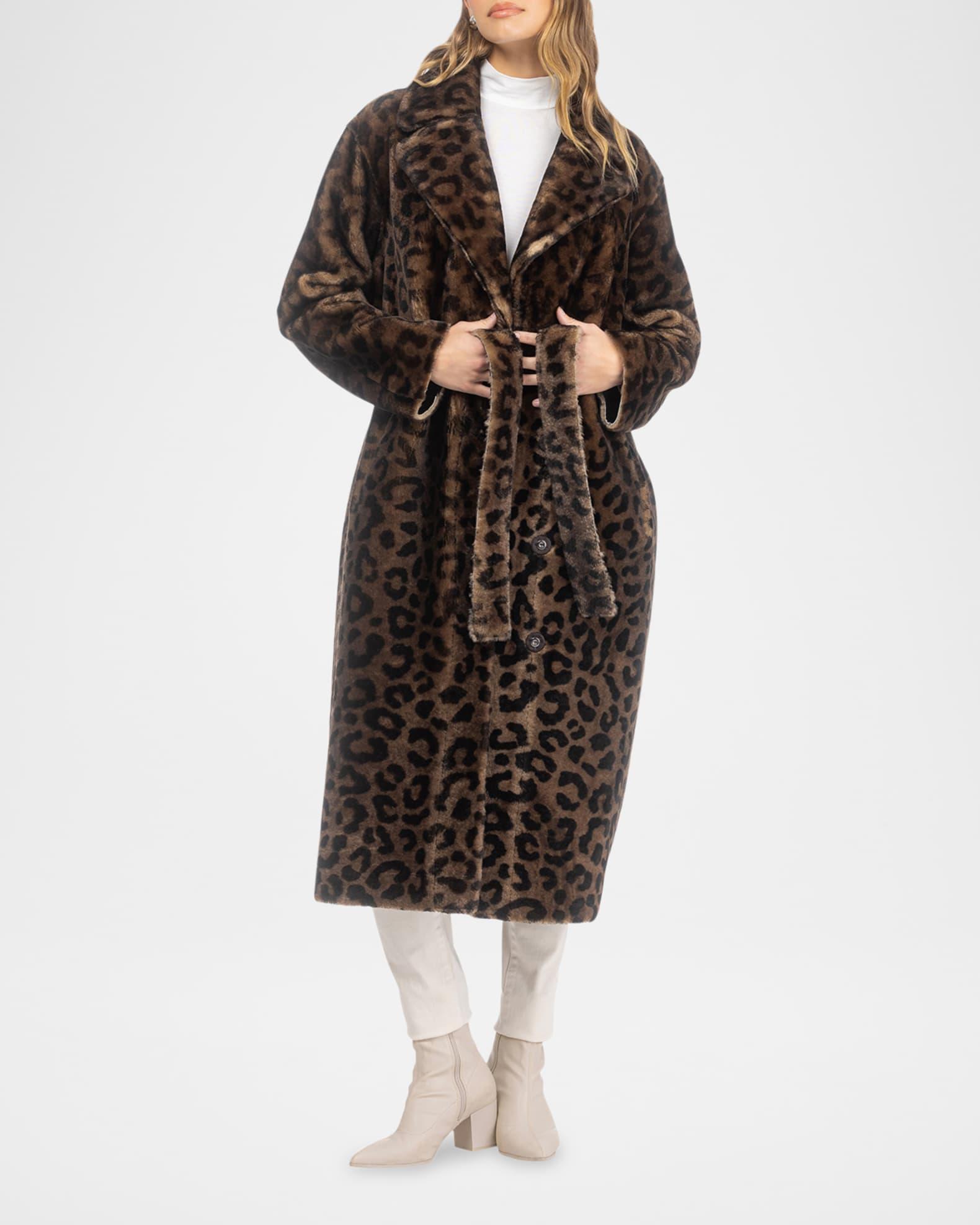 Reversible Leopard-Print Shearling Lamb Stroller With Belt Product Image