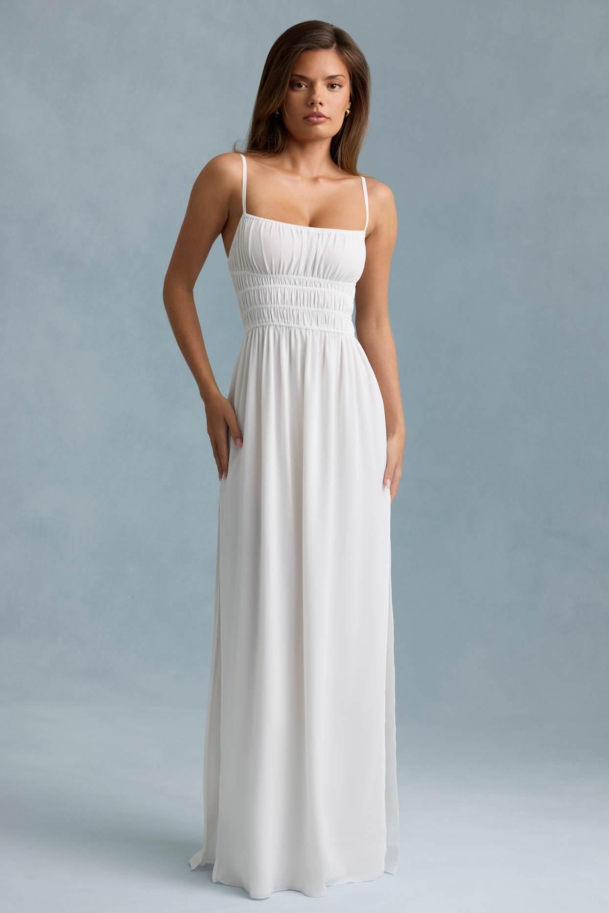 Shirred Camisole Maxi Dress in White Product Image