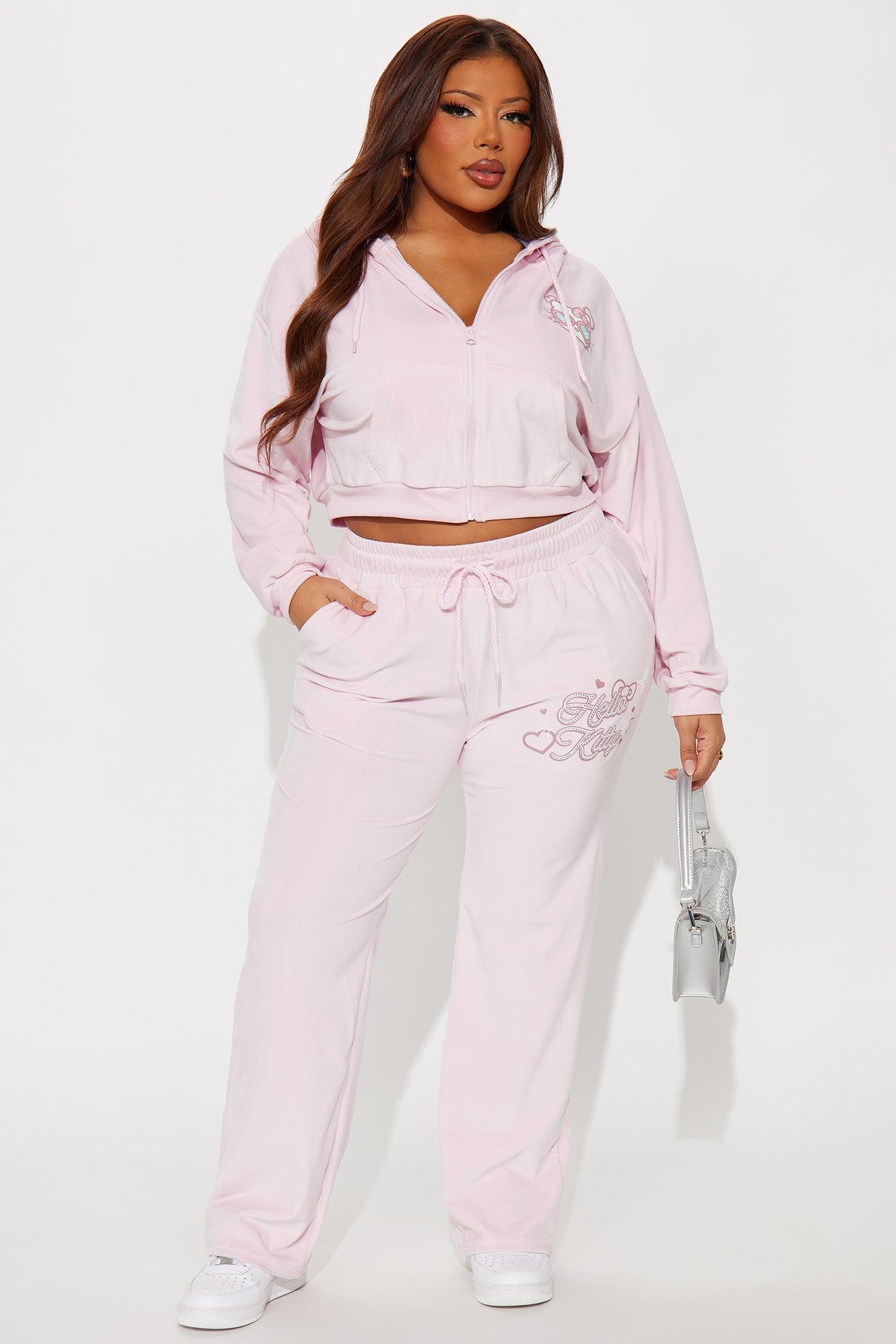 Hello Kitty Love Velour Wide Leg Pant - Pink Product Image