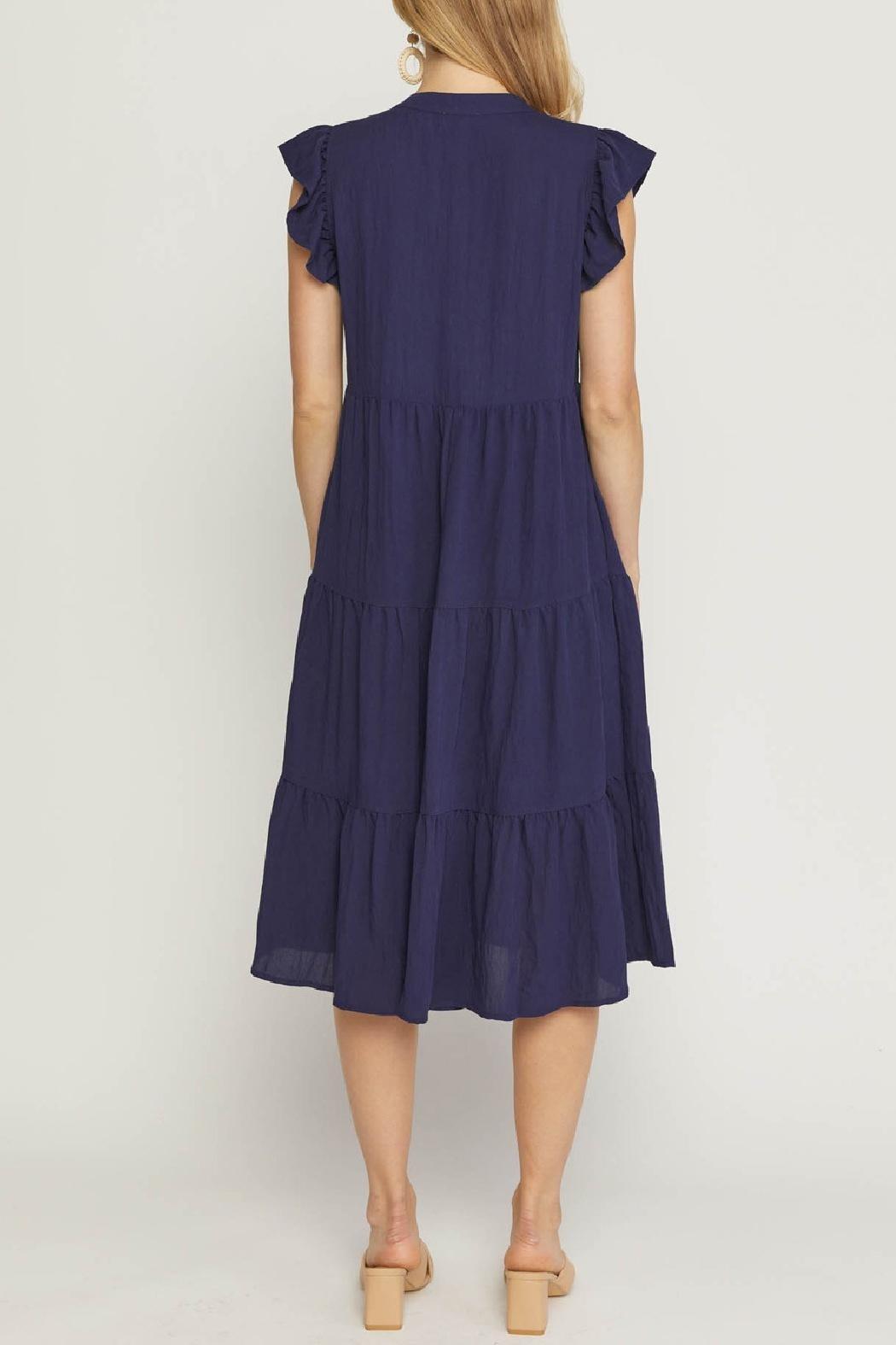 Knee Length Ruffle Sleeve Dress Product Image