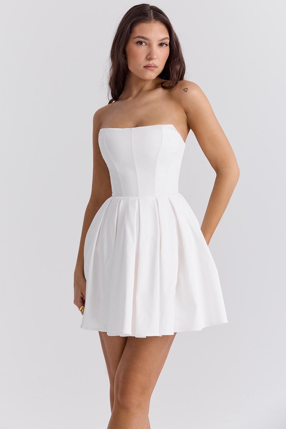 Emmanuela  white strapless pleated mini dress Product Image