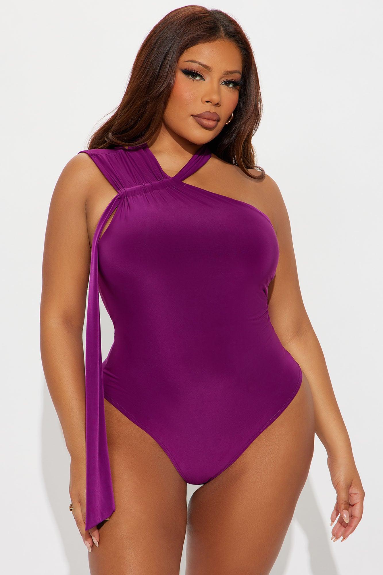 Belladonna Ruched High Neck Bodysuit - Plum Female Product Image