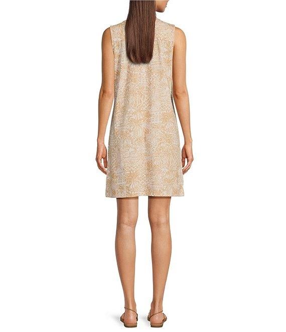 Lilly Pulitzer Dev Pima Cotton Knit Palm Beach Print Split V-Neck Sleeveless Sheath Dress Product Image