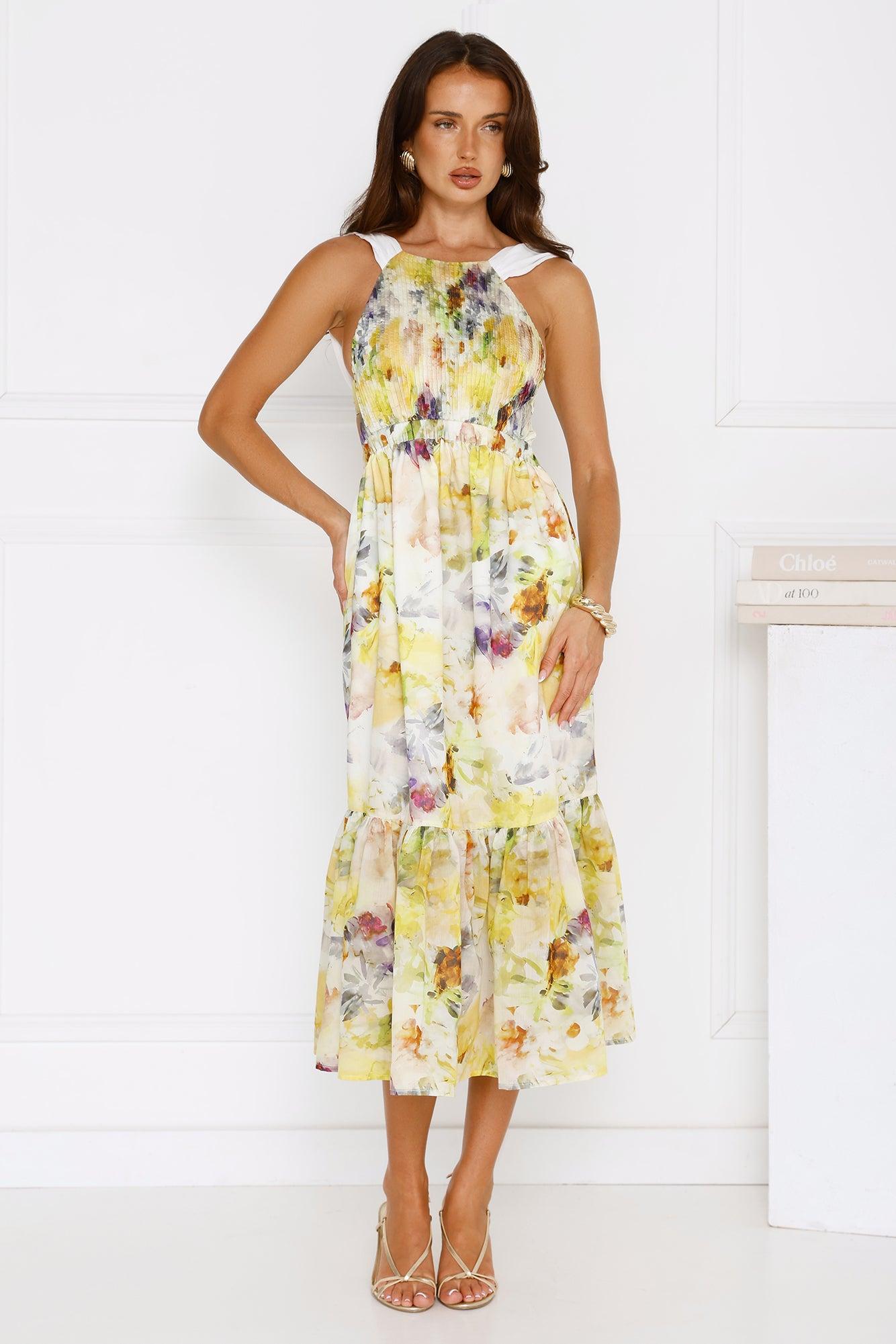Sipping Sunshine Midi Dress Yellow Product Image