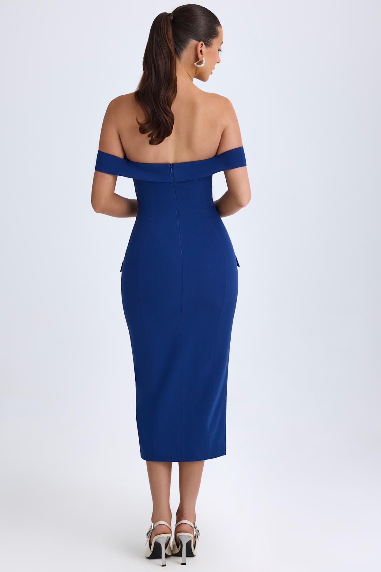 Off-Shoulder Midaxi Dress in True Navy Product Image
