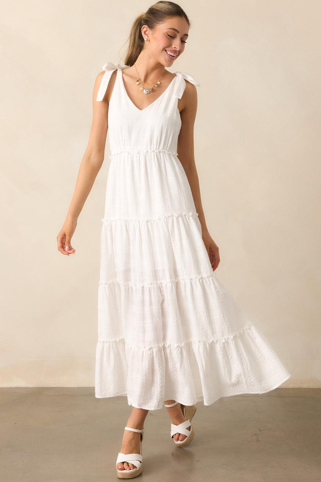 Half Past Sunset Ivory Cotton Tiered Maxi Dress Product Image