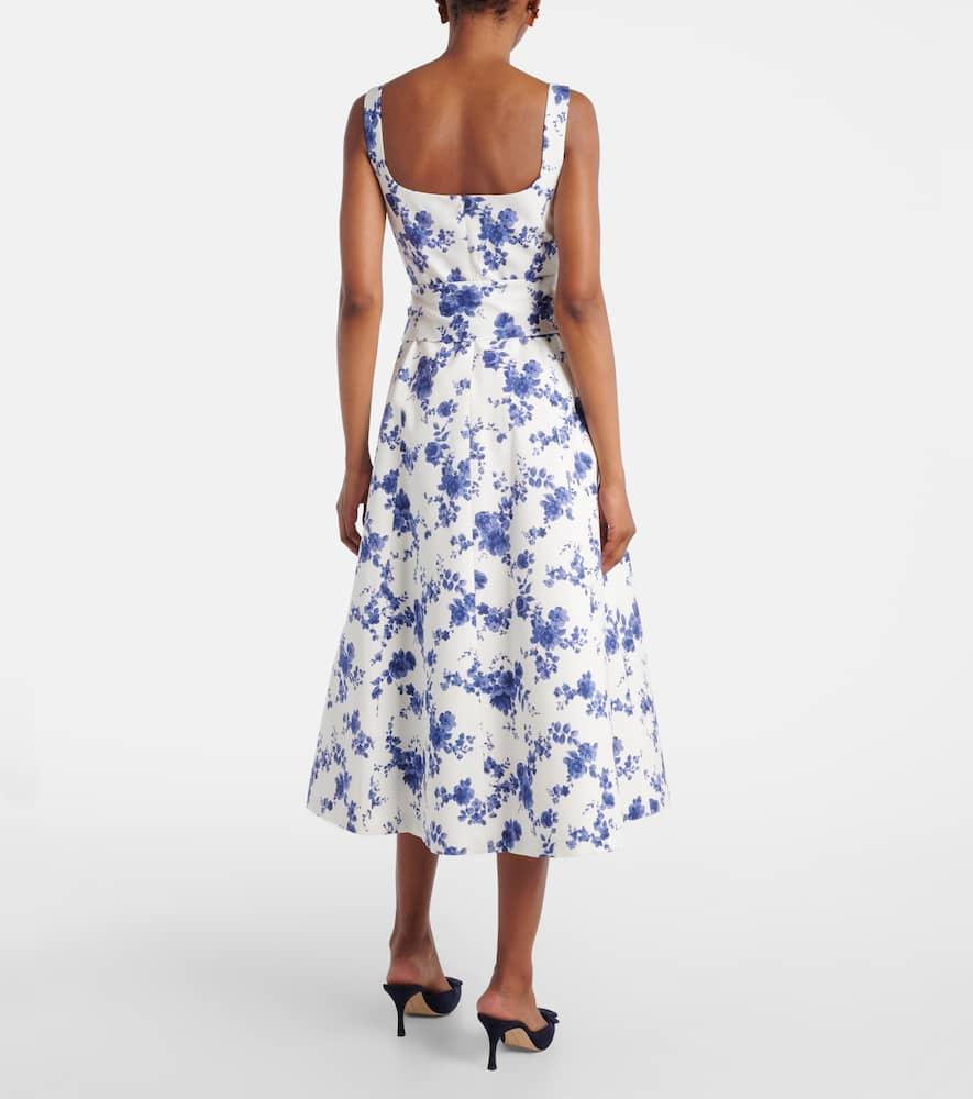 CAROLINA HERRERA Sleeveless Scoop Neck Midi Dress With Sash In White Multi Product Image