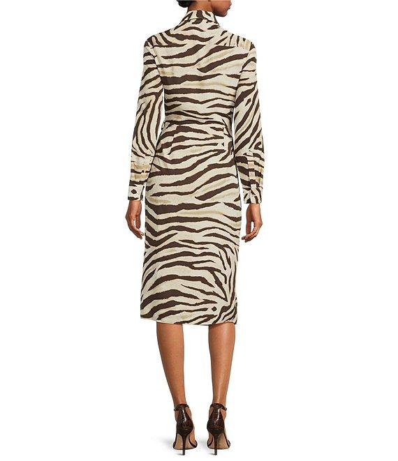 Lauren Ralph Lauren Zebra Crepe De Chine Point Collar Tie Front Faux Wrap Dress Product Image