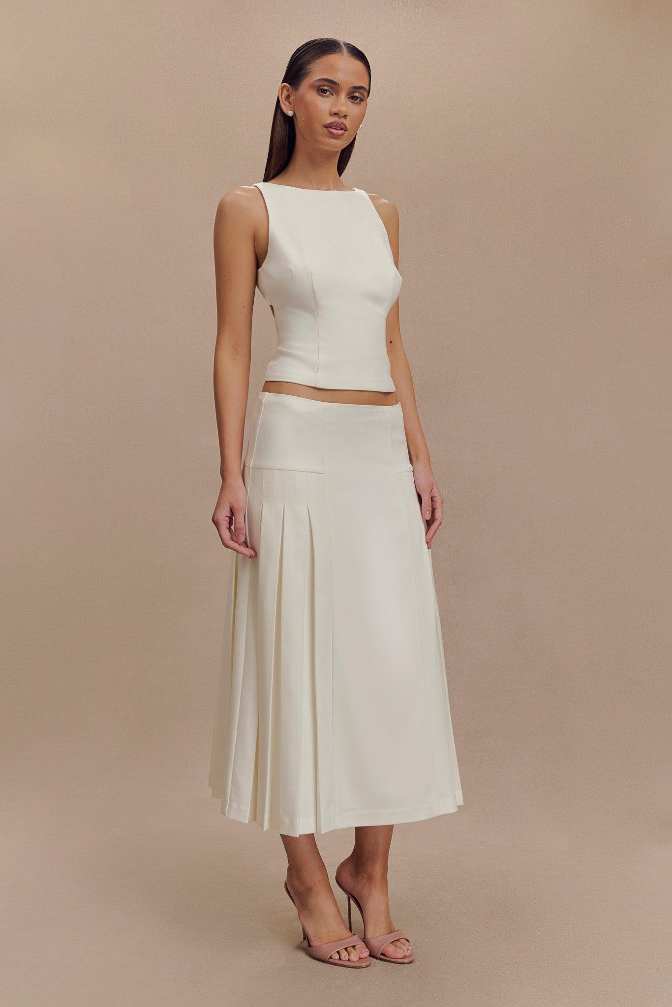 Brigette Pleated Midi Skirt - Ivory Product Image