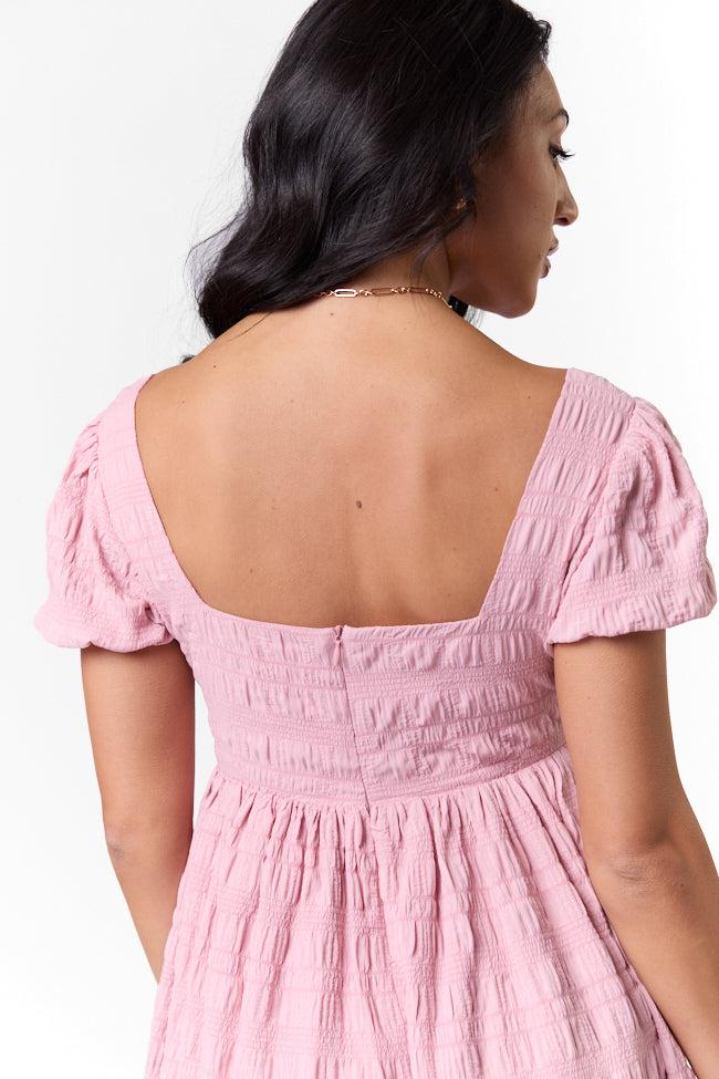 Breezing By Pink Textured Square Neck Mini Dress FINAL SALE Product Image