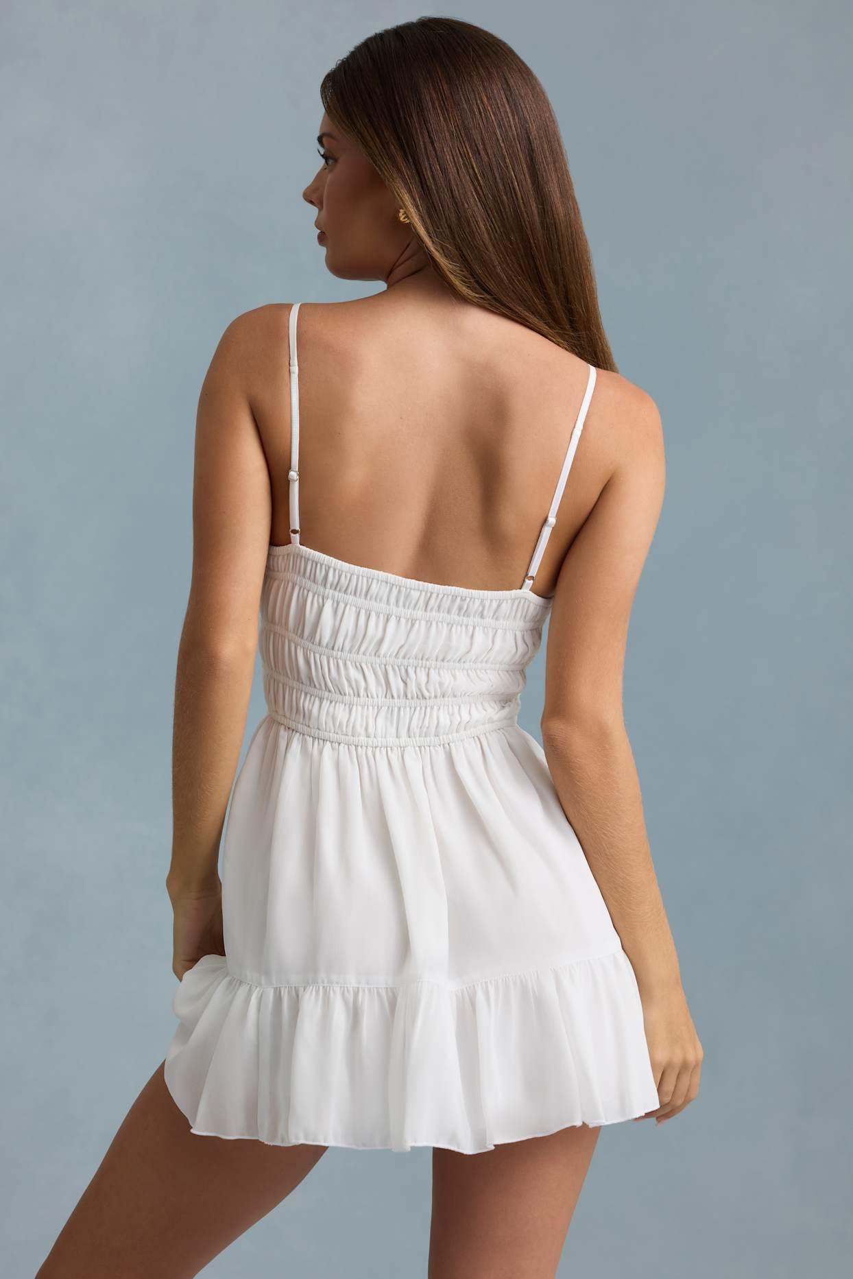 Shirred Camisole Mini Dress in White Product Image
