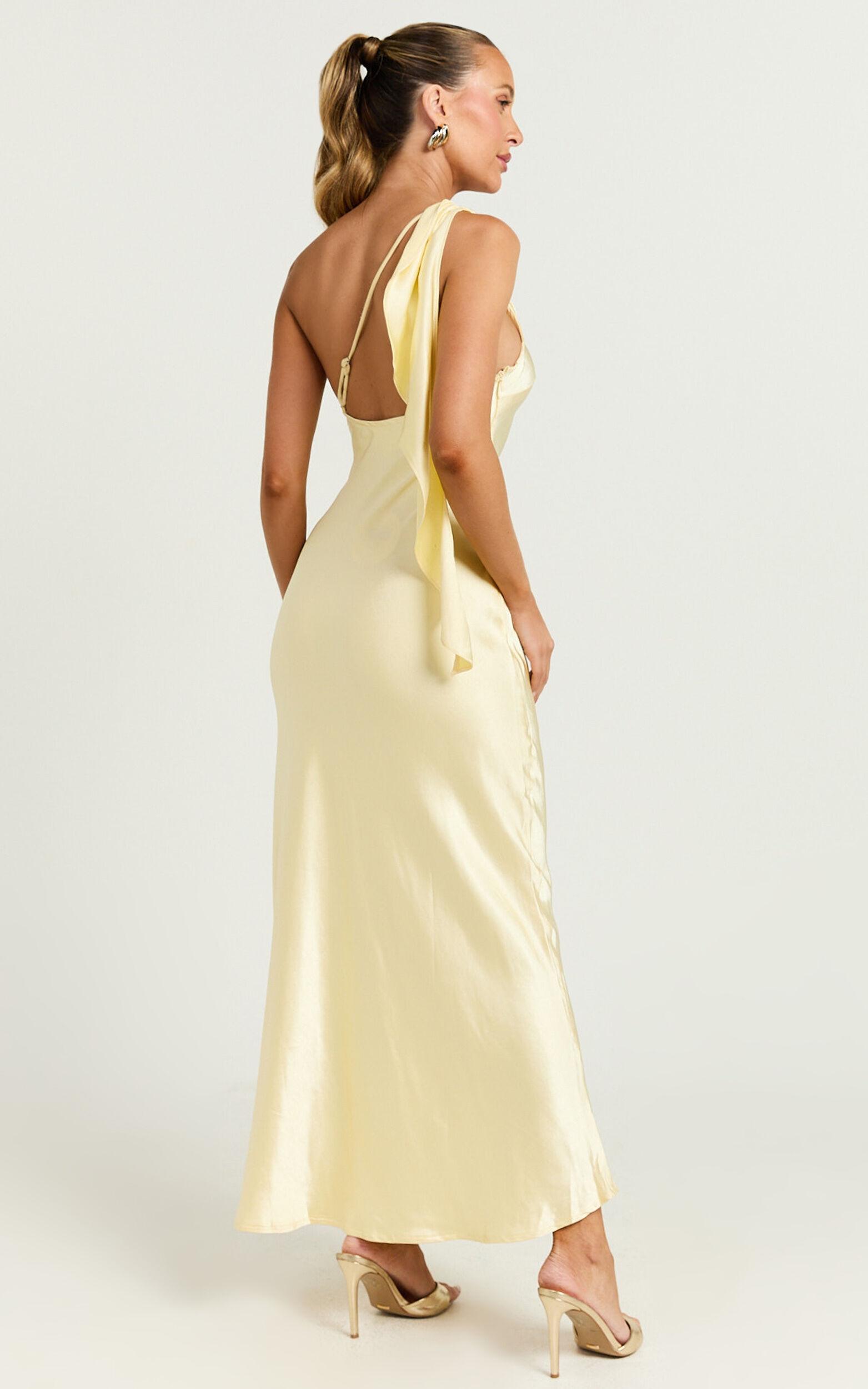 Calix Midi Dress - One shoulder Slip dress in Butter Product Image