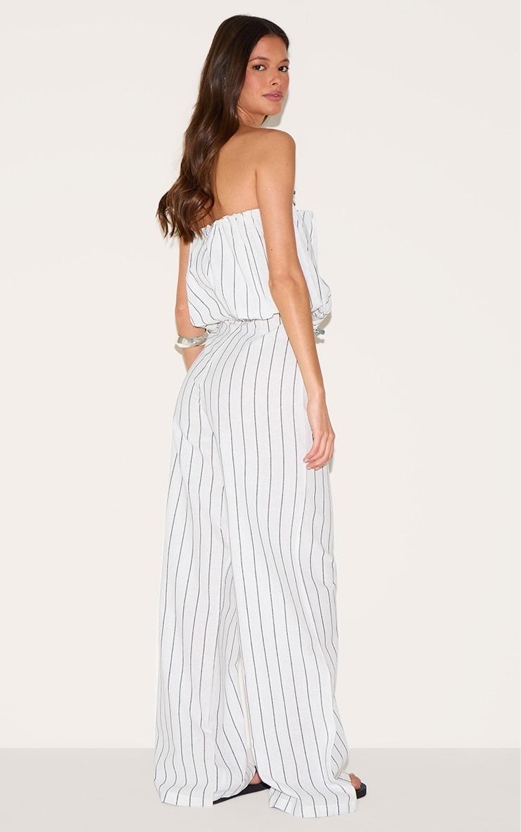 Stone Stripe Cotton Puffball Bandeau Straight Leg Jumpsuit Product Image