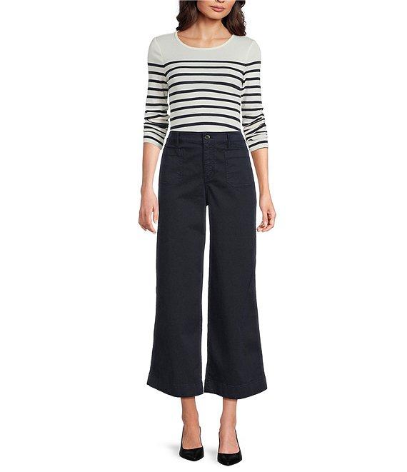 Lauren Ralph Lauren Petite Size Yarn-Dyed Ribbed Knit Stripe Crew Neck Long Sleeve Tee Product Image