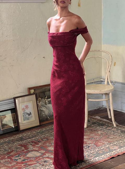 Azura Off The Shoulder Maxi Dress Burgundy Product Image