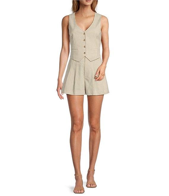 Antonio Melani Melinda Linen Blend Stripe Button Front Coordinating Vest Product Image