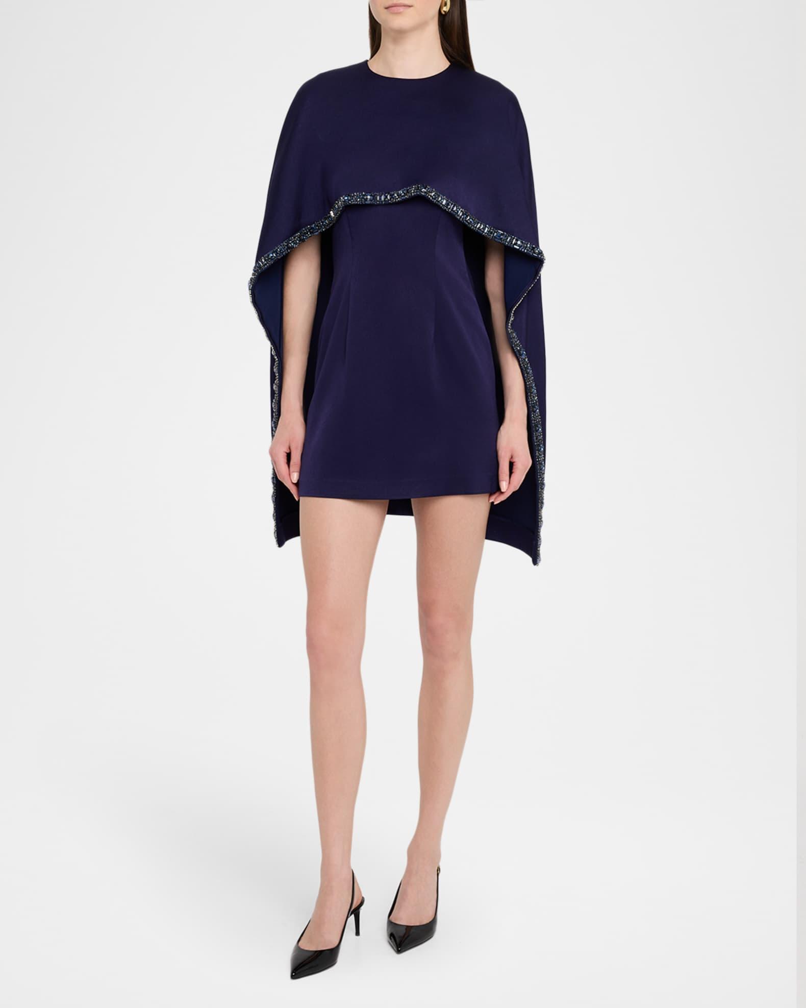 Satin Crepe Embellished Cape Mini Dress Product Image