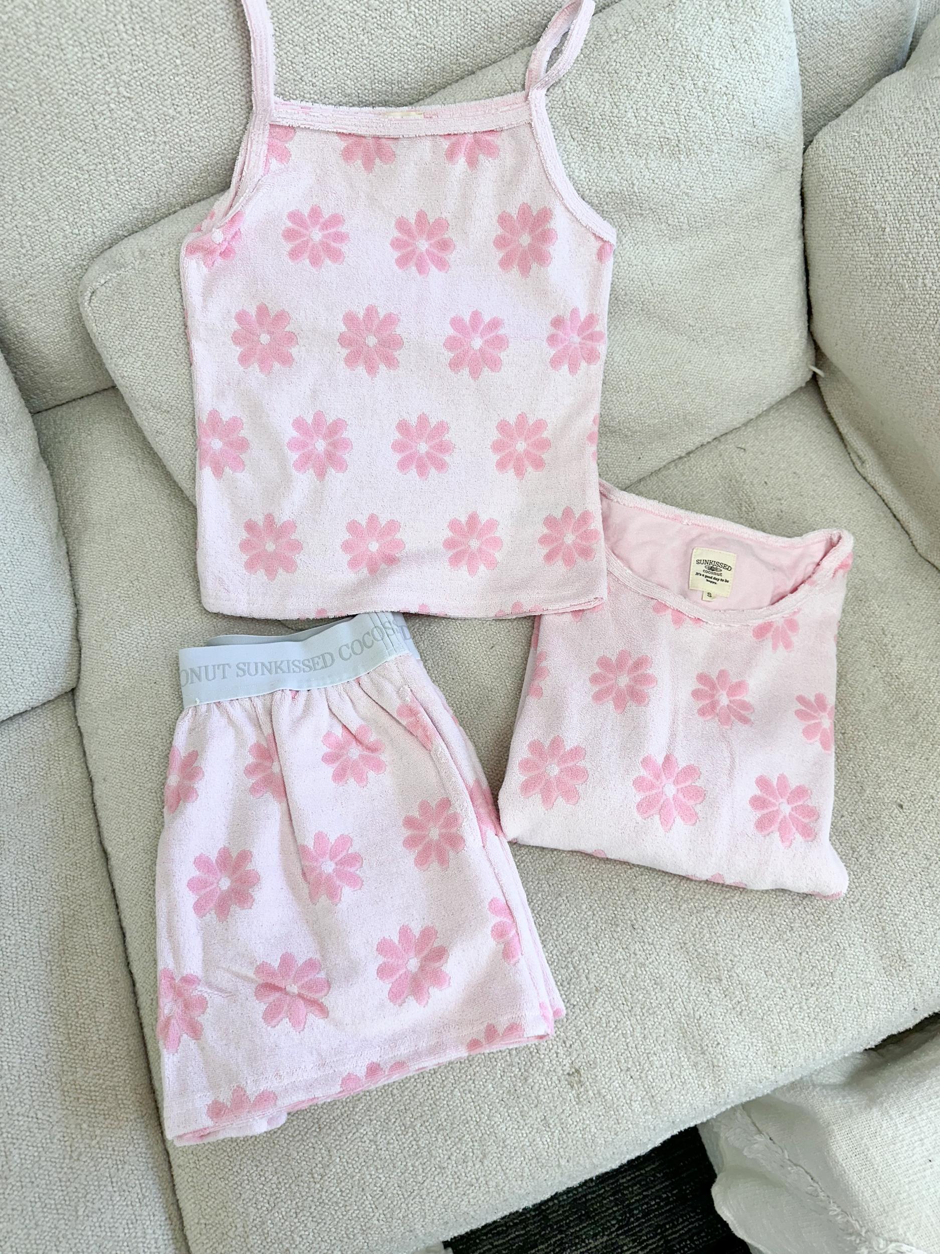 Pink Flowers Long Sleeve Pajama Top Product Image