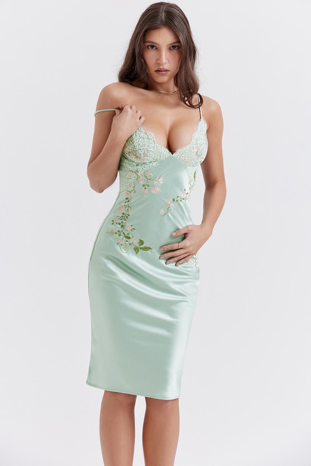 Fallon  light jade embroidered slip dress Product Image