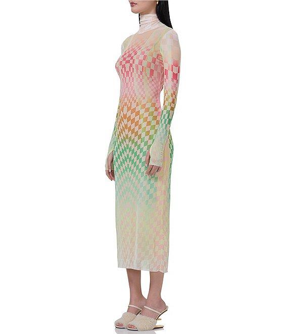 AFRM Shailene Mesh Geometric Print Turtleneck Long Sleeve Midi Dress Product Image