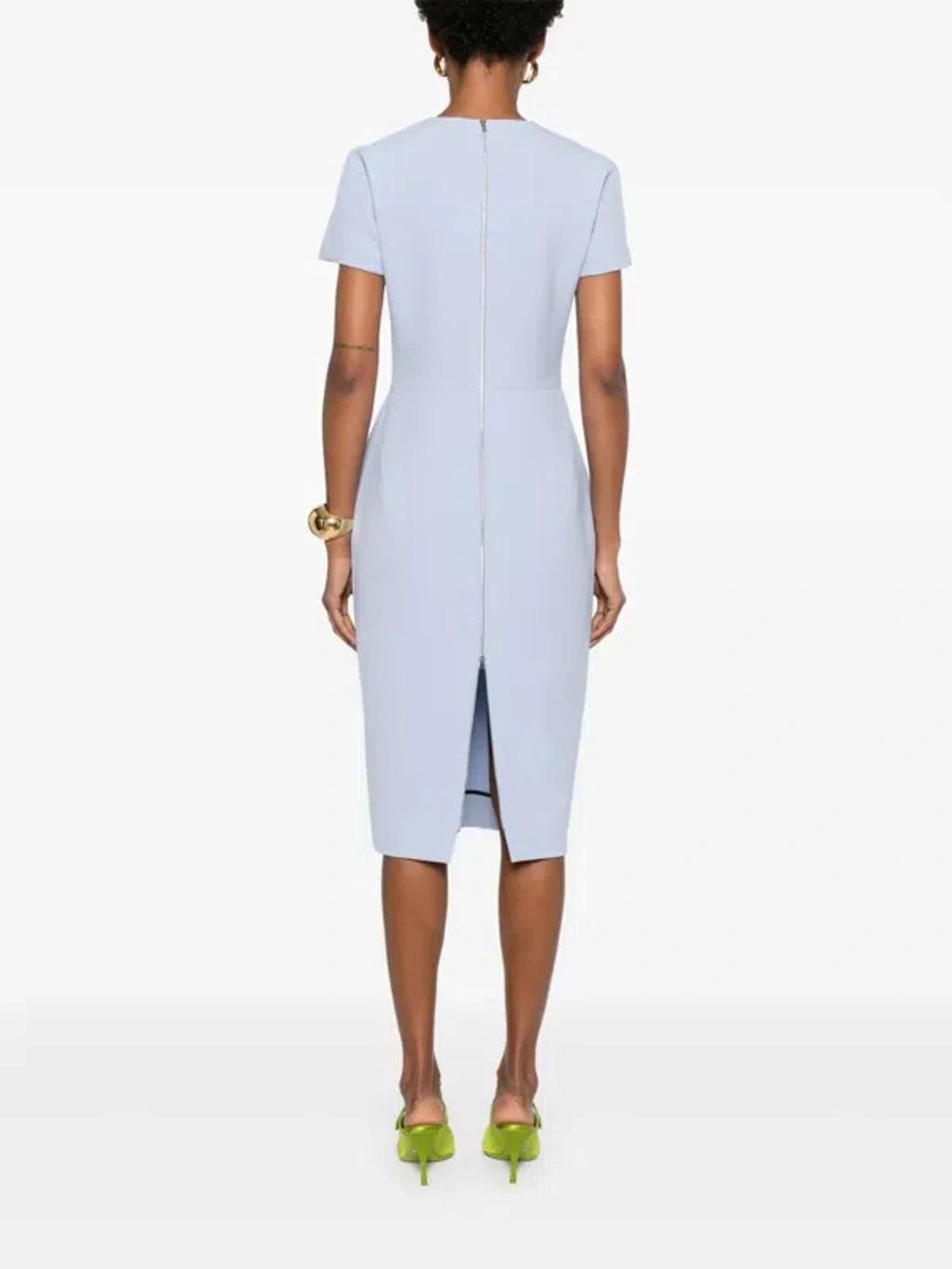 VICTORIA BECKHAM Crepe Dress Crew Neck Fitted Silhouette In Blue Product Image