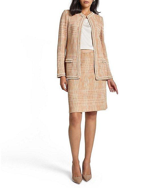 MISOOK Heritage Knit Melange V-Neck Long Sleeve Whipstitch Trim Jacket Product Image