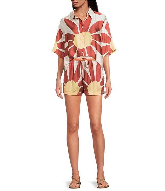 Gianni Bini Coordinating Sarah Mid Rise Pull On Printed Satin Shorts Product Image