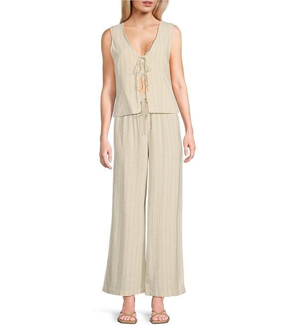 Blu Pepper Striped Tie Waist High Rise Pull-On Coordinating Pants Product Image