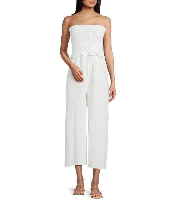 Sadie & Sage Strapless Smocked Bodice Wide Leg Jumpsuit Product Image
