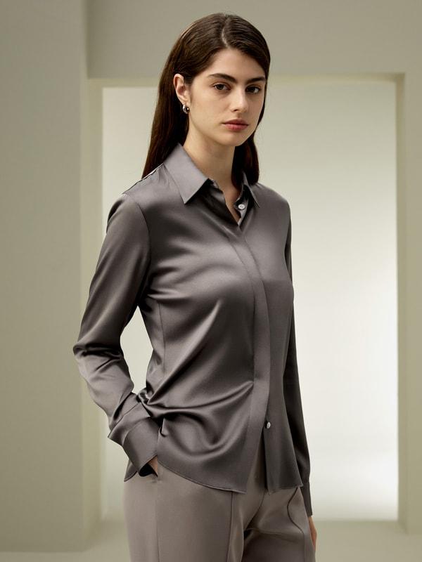LILYSILK Silk Shirt Women - Black Natural Silk - Gorgeous Hidden Placket Tops XS Product Image