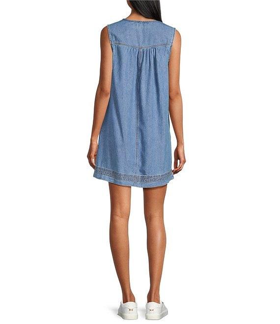 Westbound Sleeveless V-Neck Denim Shift Dress Product Image