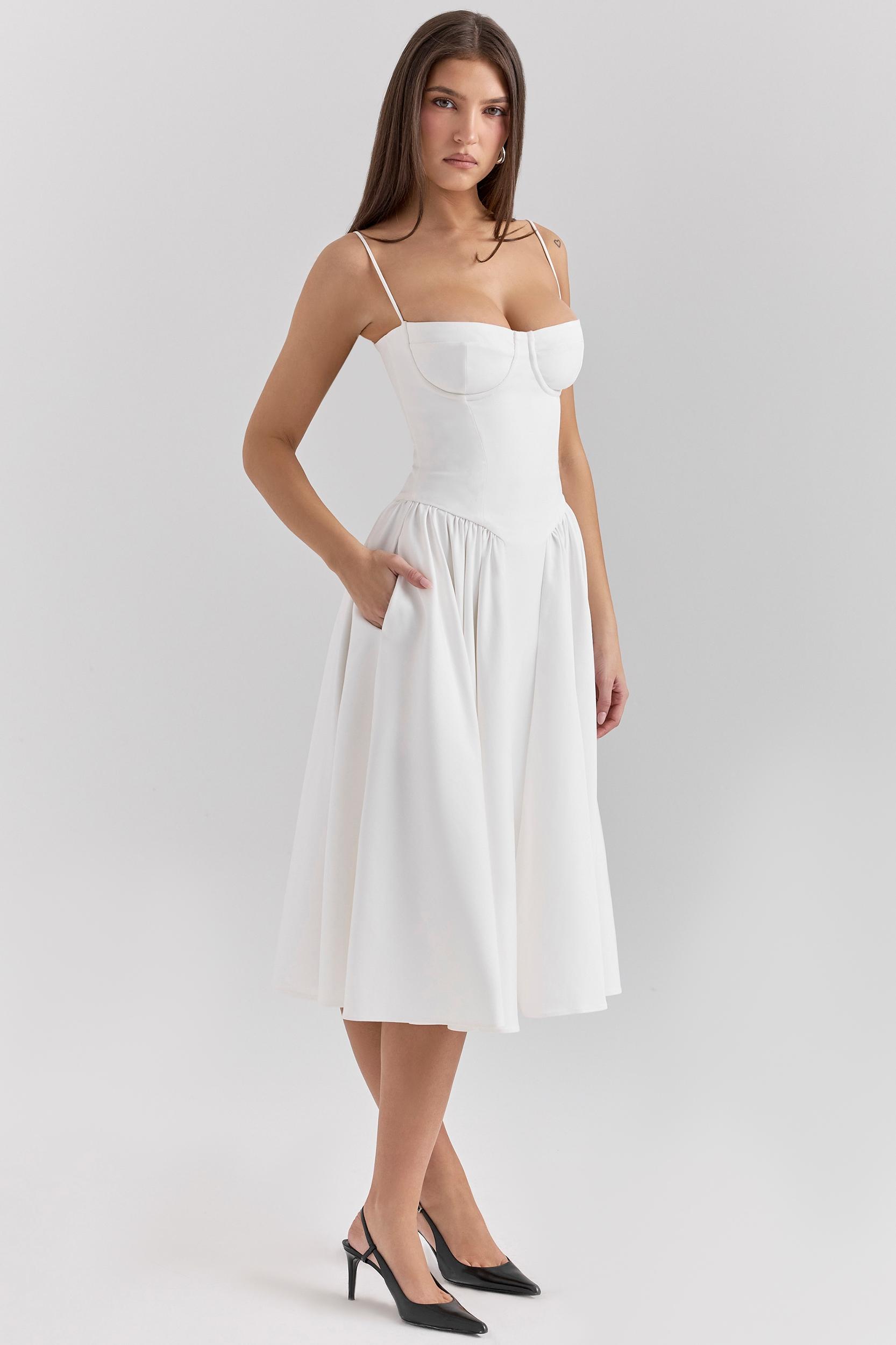 Samaria  white corset midi dress Product Image