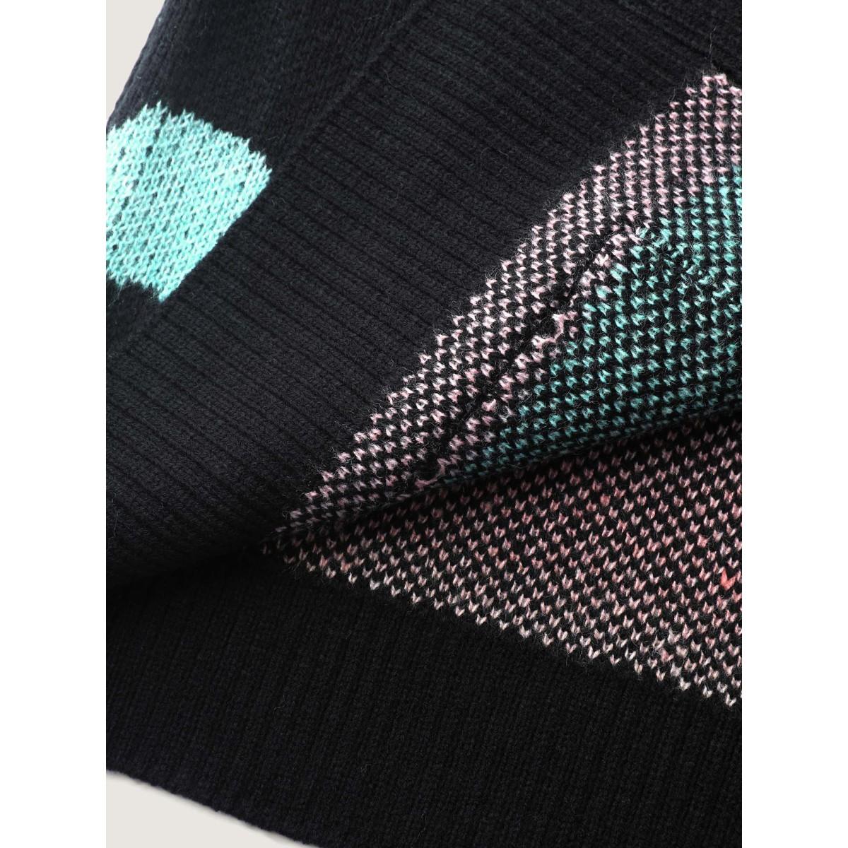 Plus Size Floral Jacquard Print Color Gradient Knit Cardigan Black Women Playful Loose Long Sleeve Casual Cardigans BloomChic 30/6X Product Image