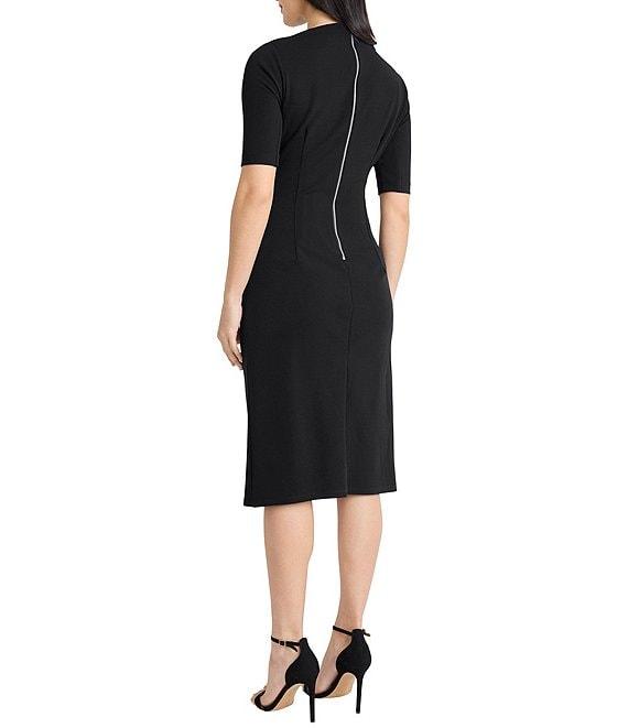 Maggy London Mock Neck Short Sleeve Draped Midi Sheath Dress Product Image