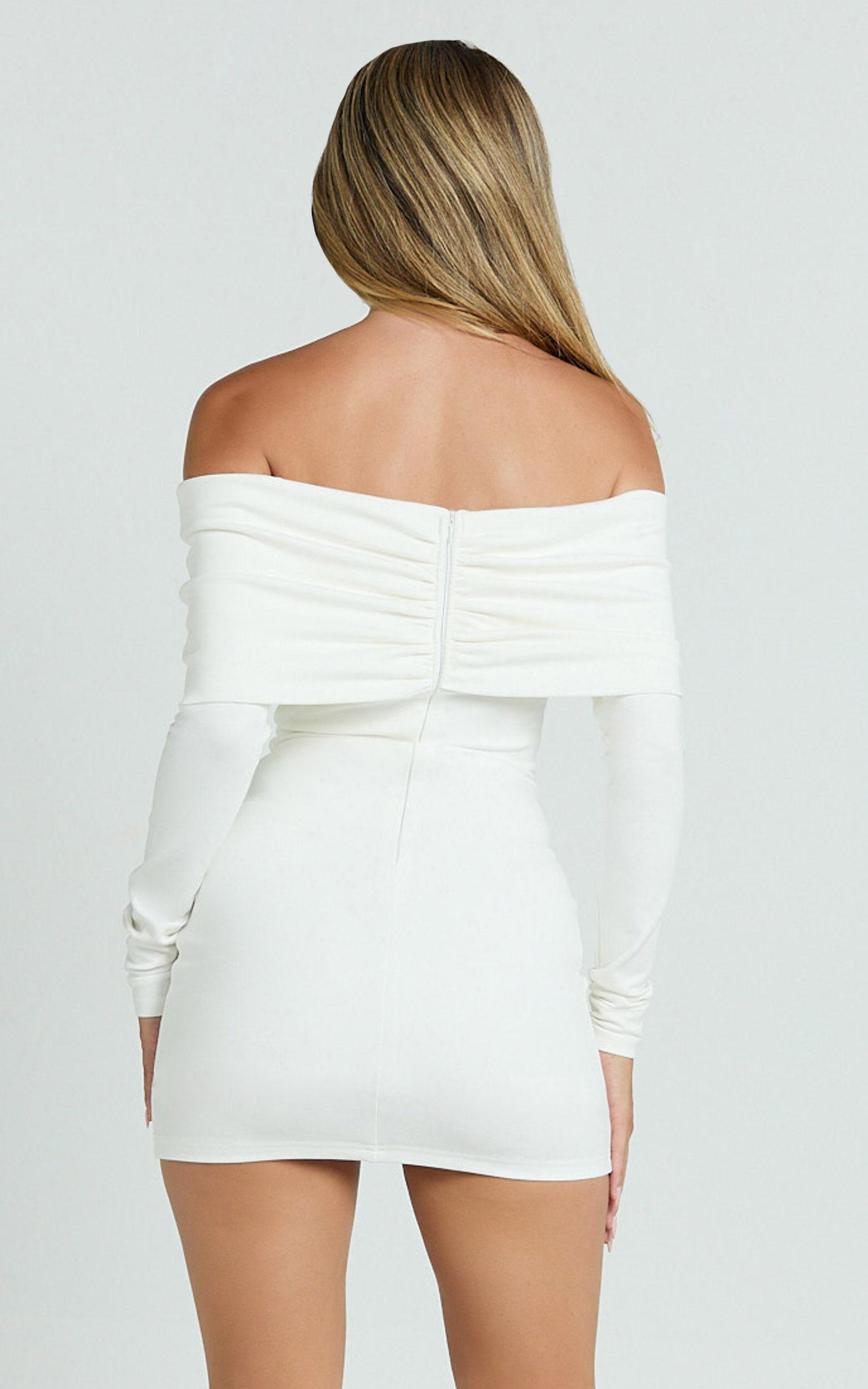 Rani Mini Dress - Off Shoulder Long Sleeve Bodycon Dress in Off White Product Image