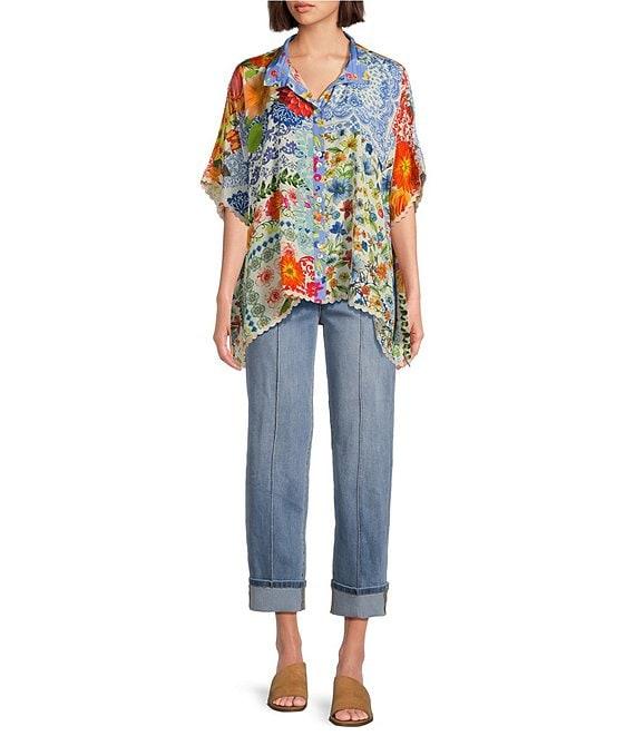 John Mark Printed Oversized Wire Collar Short Dolman Sleeve Top Product Image