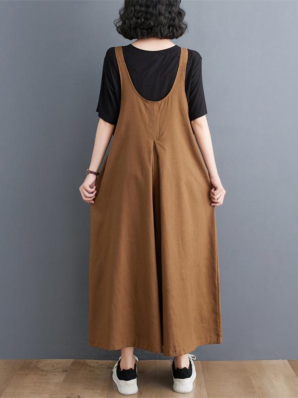Ninth Pants Wide Leg Buttoned Solid Color Spaghetti-Neck Overalls Product Image