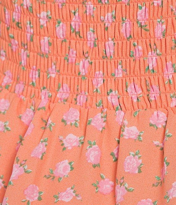 Midnight Doll Ditsy Floral Print Puff Sleeve Smocked Bodice Tiered Ruffle Midi Dress Product Image