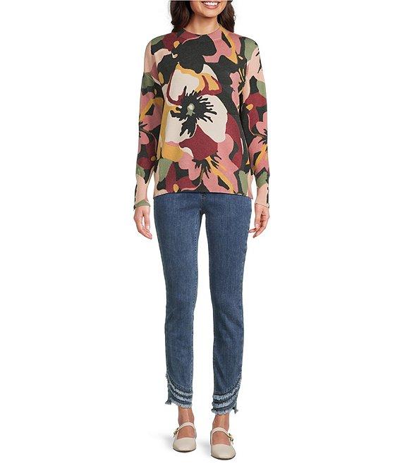 Charlie B. Floral Print Crew Neck Long Sleeve Sweater Product Image