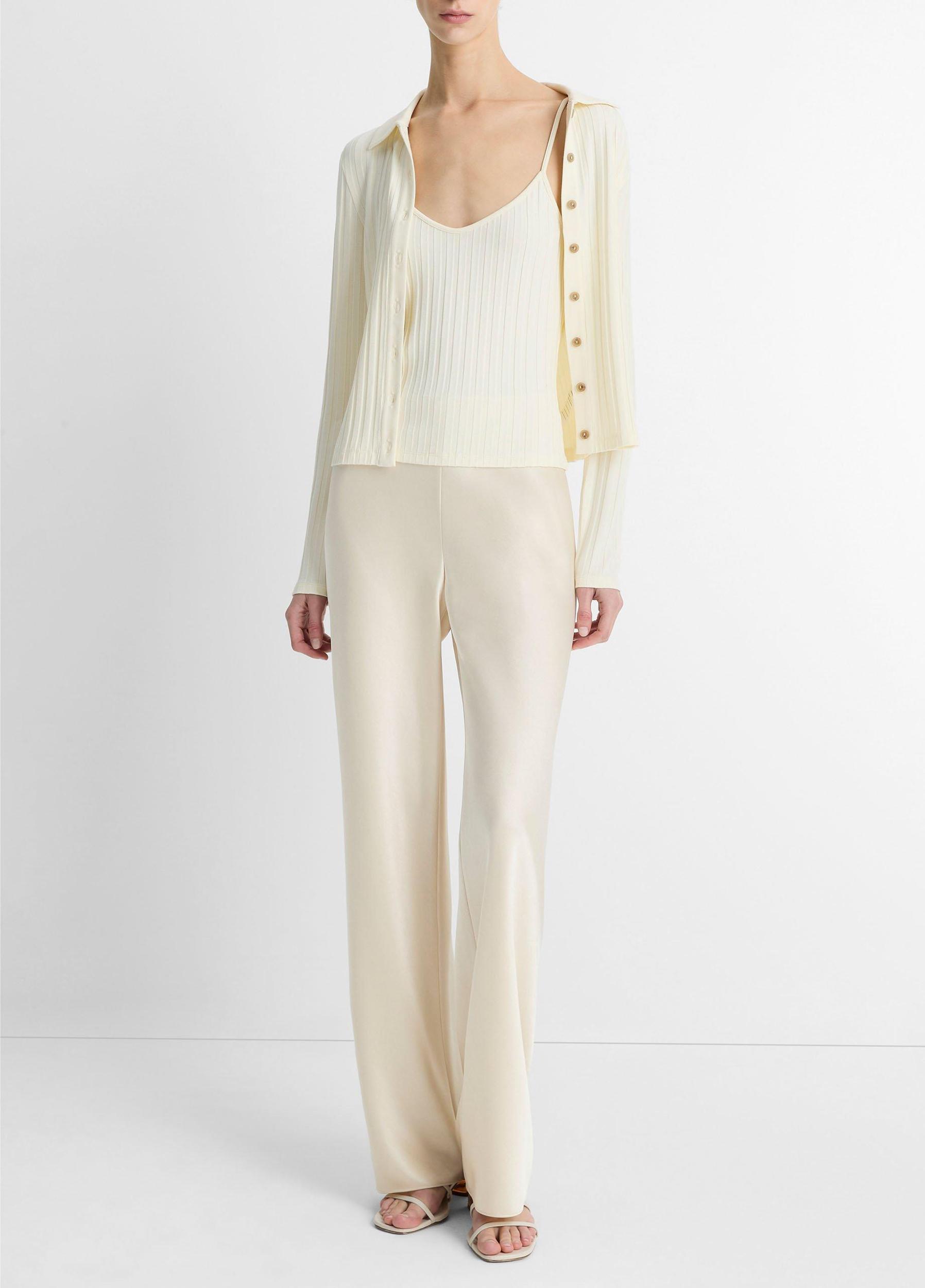 Ribbed Collared Long-Sleeve Button-Front Top Product Image